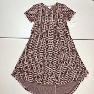 LuLaRoe Womens XXS Carly Dress SS Mermaid Swing High Low Hem Geometric Print